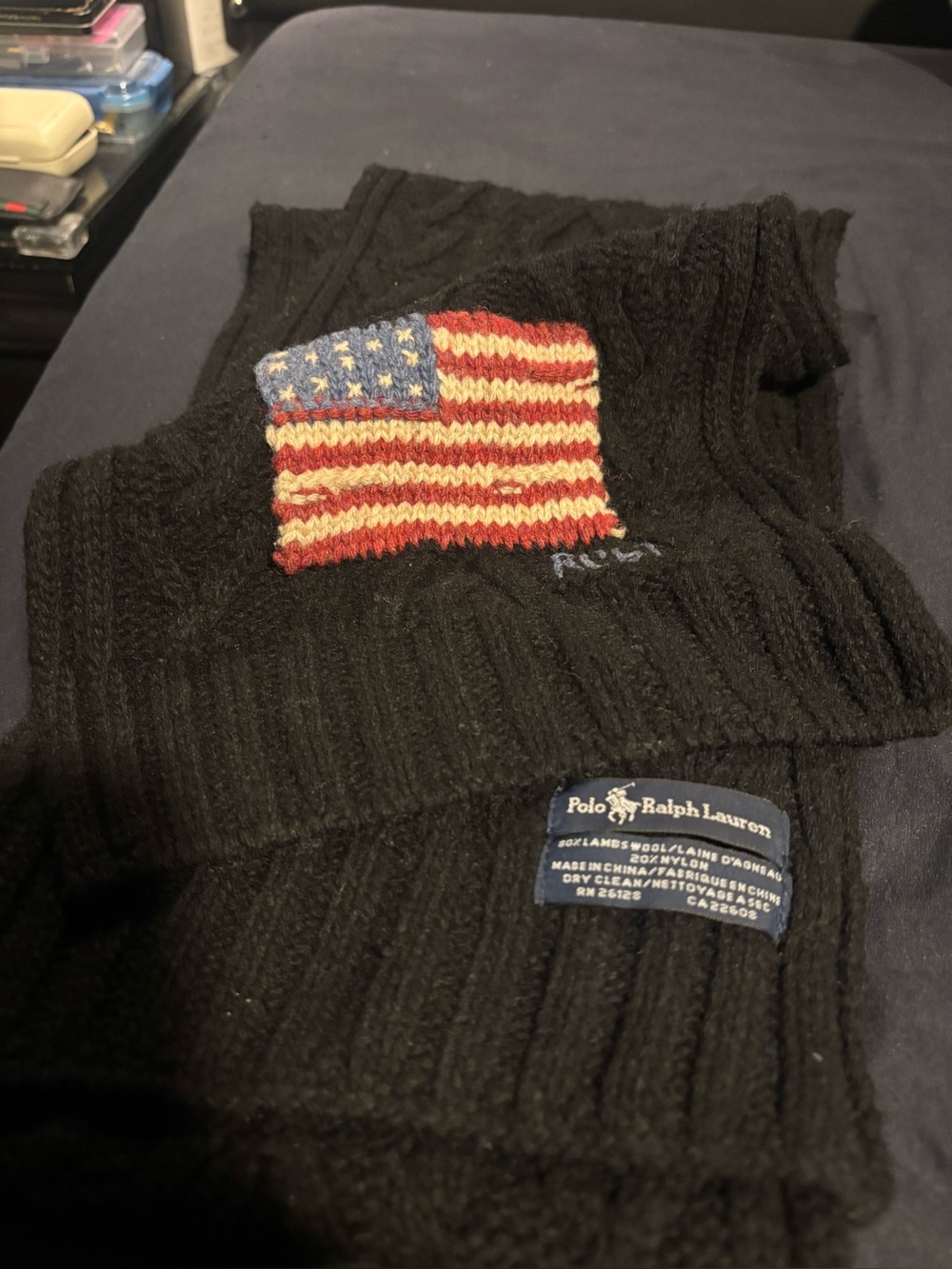 Polo by Ralph Lauren Black Ribbed Crewneck Sweater with Striped Accent